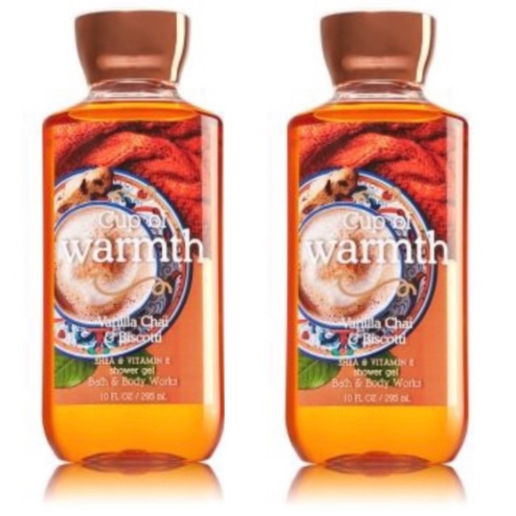 🆕 2x CUP OF WARMTH Bath & Body Works Shower Gel RARE FALL Vanilla Chai Biscotti